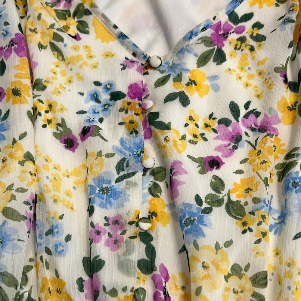 Calvin Klein Women's Midi Dress Floral Short Sleeve Belted Size 14 Elastic Waist - Picture 5 of 11